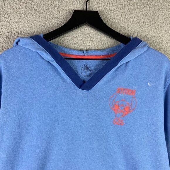 Disney Sweatshirt Stitch Lilo Pullover Hooded  Blue Size Medium Mens Long Sleeve - Picture 4 of 9